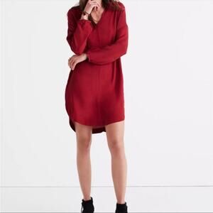 Madewell Du Jour 3/4 Sleeve Tunic Shirt Dress Red Small V-neck Viscose